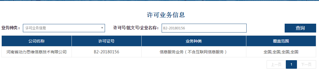 增值電信業(yè)務(wù)經(jīng)營許可證查詢結(jié)果